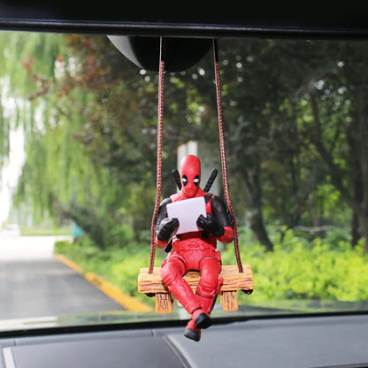 Cartoon Deadpool Car Pendant Rearview Mirror Pendant Interior Accessories Mini Model Toys Action Figures InteriorDecorationModel