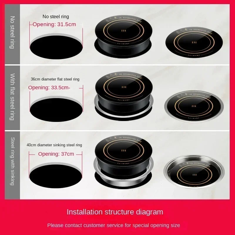 220V 32.8CM OREKI Round Commercial Built-in Hob with Line Control, 3000W Copper Hot Pot Induction Cooker for Hot Pot Shop