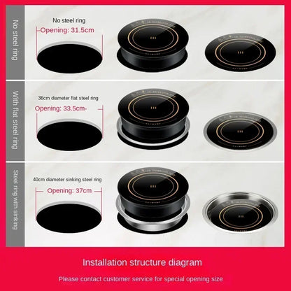 220V 32.8CM OREKI Round Commercial Built-in Hob with Line Control, 3000W Copper Hot Pot Induction Cooker for Hot Pot Shop