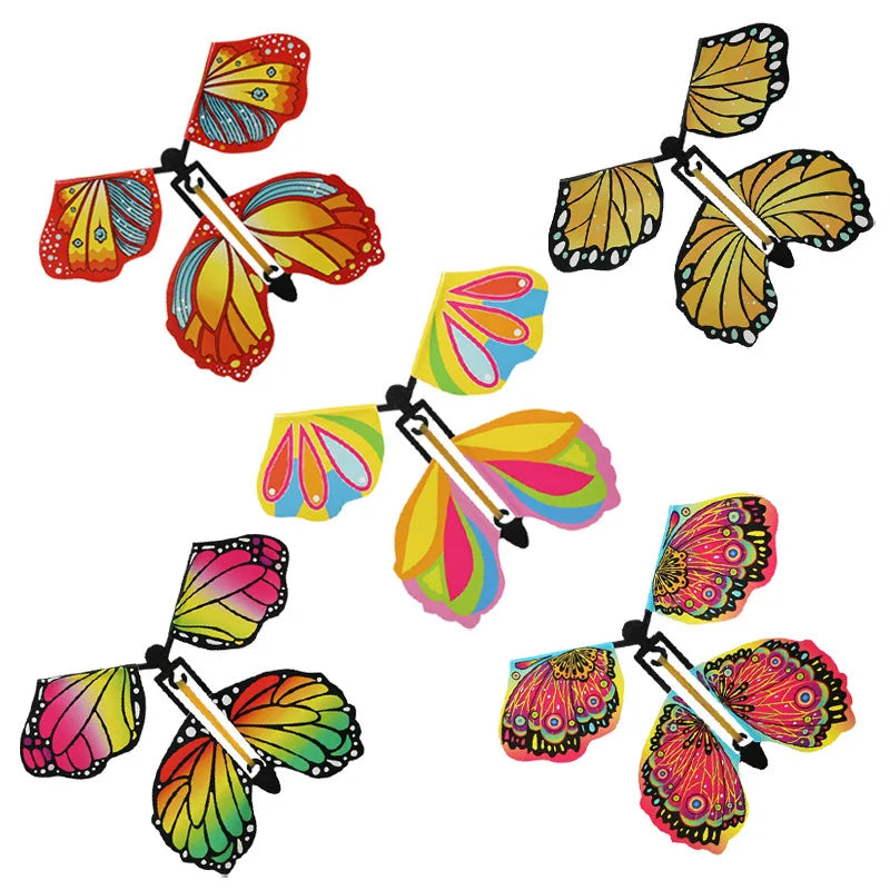 5PCS Magic Flying Butterfly Wind Up Butterfly Fairy Flying Toys Winding Rubber Band Bookmark Party Funny Gift Magic Tricks Tools