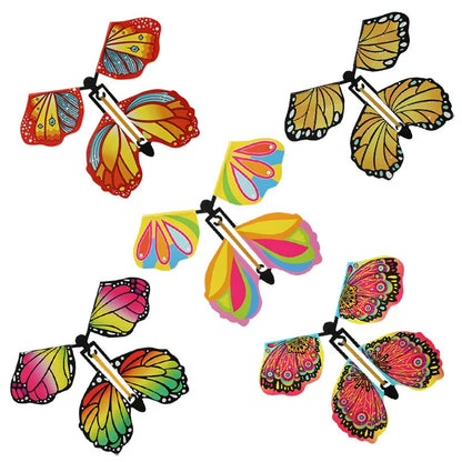 5PCS Magic Flying Butterfly Wind Up Butterfly Fairy Flying Toys Winding Rubber Band Bookmark Party Funny Gift Magic Tricks Tools