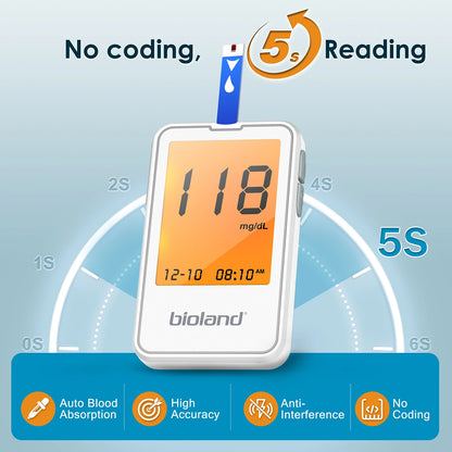 G-425-2 Bioland Blood Glucose Meter Glucometer Kit Diabetes Testing Medical Blood Sugar Lancets digital glucometer complete Kit