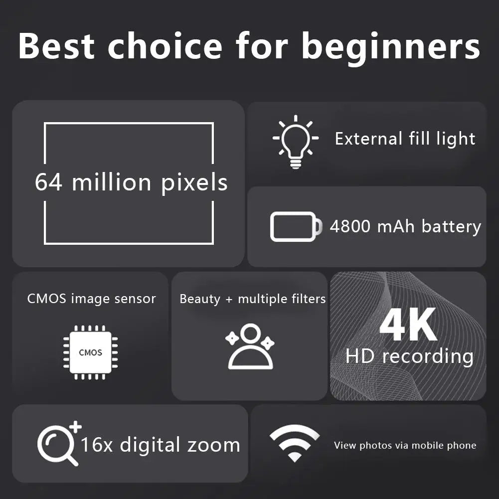 NEW WiFi Camera Portable 4K Ultra High Definition Camera 16X Digital Zoom Camera IR Night Vision Camera With Filling Light