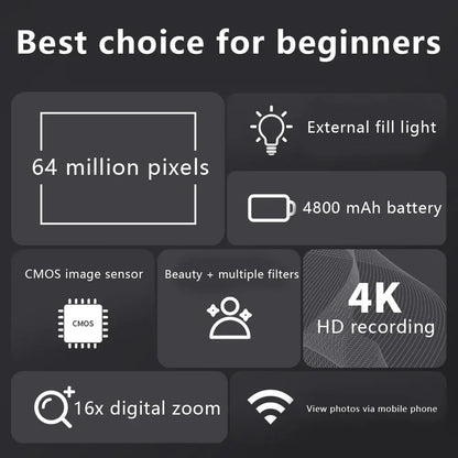 NEW WiFi Camera Portable 4K Ultra High Definition Camera 16X Digital Zoom Camera IR Night Vision Camera With Filling Light