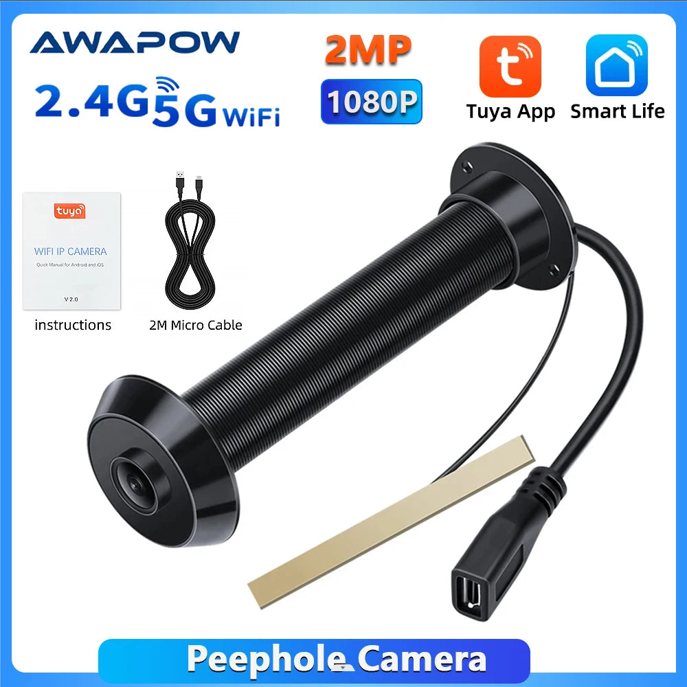 Awapow Tuya Peephole Camera 2.4G&5G Wifi Mini Door Viewer 1080P Motion Detection Smart Home Security Night Vision Auto Record