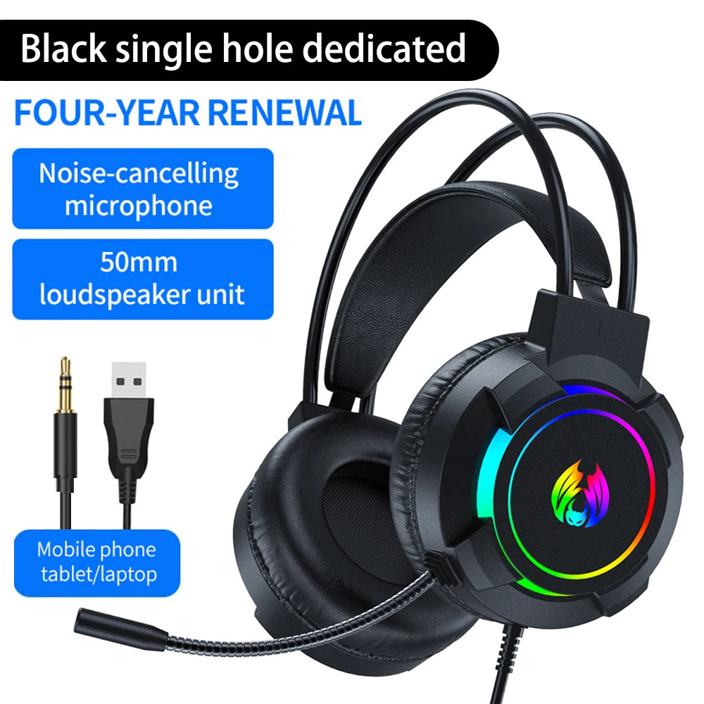 Gaming Headset 7.1 Stereo Surround Bass Headphones RGB Active Noise Reduction Earphones Game Headphone With Microphone For PC