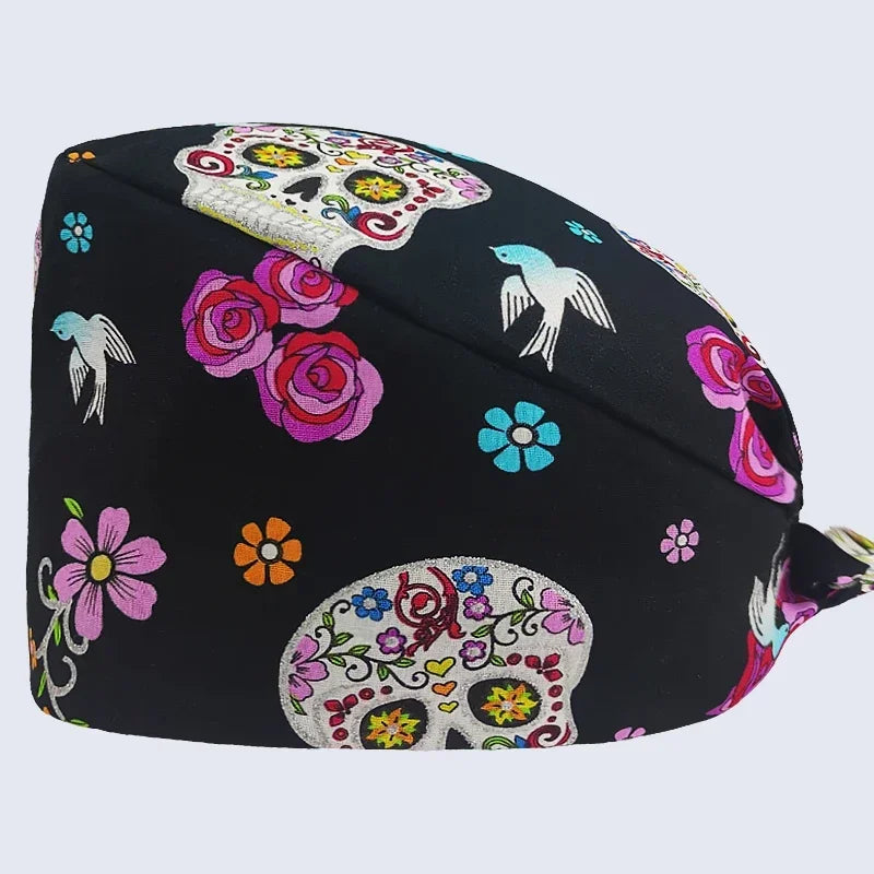 Cartoon Printed Women's Surgical Cap, 100% Pure Cotton Dental Cap, Beauty Salon Breathing and Cleaning Cap, Laboratory Work Cap