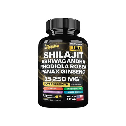 Shilajit Pure Himalaya 8-in-1 Supplement Supports Energy, Endurance, Muscle Building, and Stress Relief