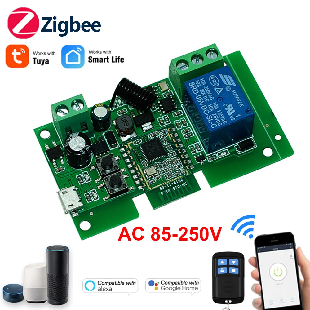 Zigbee Smart Relay Module Switch 1CH 12V 24V 220V 110V RF433 Wireless APP Remote Controller Work With Tuya/Smart-Life APP Alexa