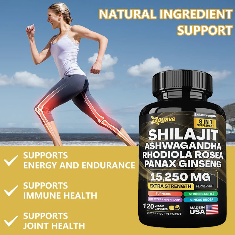 Shilajit Pure Himalaya 8-in-1 Supplement Supports Energy, Endurance, Muscle Building, and Stress Relief