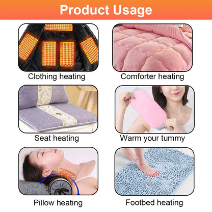 5V USB Heating Pad Clothes Heating Mat Electric Heating Film For Neck Lumbar Abdomen Warming Feet Vest Coat Jacket Pillow Heater