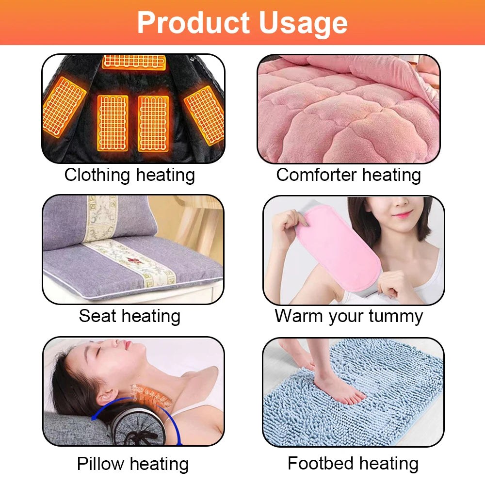5V USB Heating Pad Clothes Heating Mat Electric Heating Film For Neck Lumbar Abdomen Warming Feet Vest Coat Jacket Pillow Heater