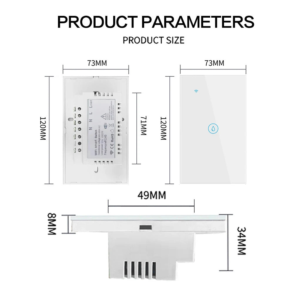 Water Heater Switches EU/UK/US/Brazil Standard 20A 40A 8000W Voice Touch Panel Timer Alexa Google Home Wifi Sensor Smart Switch