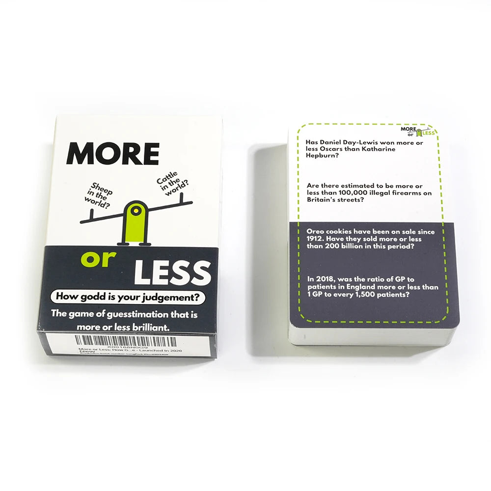 More or Less Card Game The Quiz Game Based On Fun Trivia Board Game How Good Is Your Judgement First Edition 1pc Educational Gam