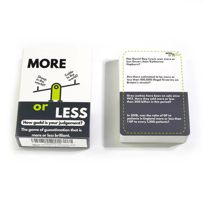 More or Less Card Game The Quiz Game Based On Fun Trivia Board Game How Good Is Your Judgement First Edition 1pc Educational Gam