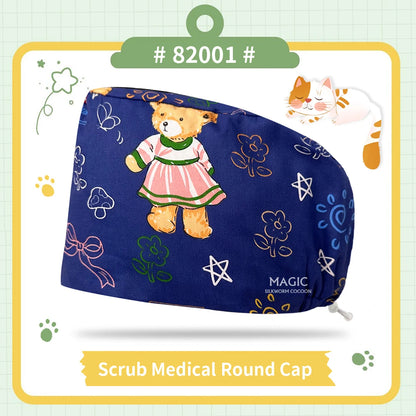 Nice-looking Printing Doctor Hat Surgical Cap for Long Hair Classic Nurse Baotou Caps Women Men Sweat-absorbent Towel Scrub Hat