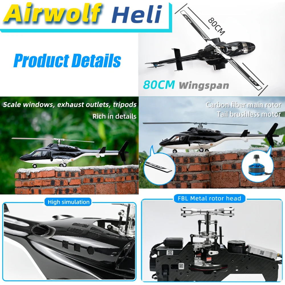 Flywing Airwolf 450 Size Helicopter GPS RTF Airwolf V2 Scale RC helicopter 6CH with H1 Flight Controller Auto-aerobatic Flight