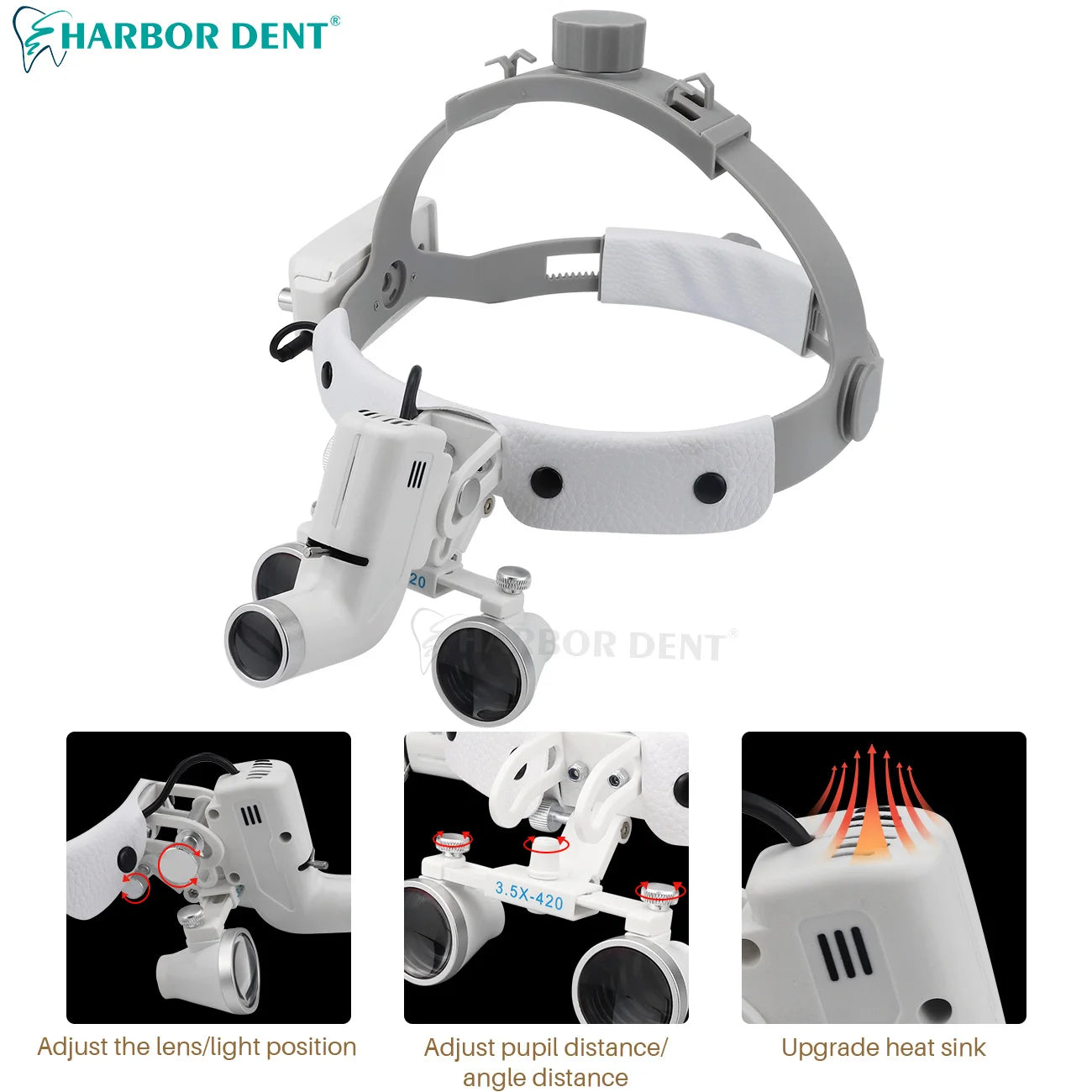 Dental 2.5X 3.5X Loupe With Mental Box 5W Adjustable Spotlight Head Mounted Magnifying Glass Dentistry Headlight
