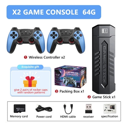 X2 4K HD Retro TV Game Console Ultra Low Latency TV Gamestick 2.4G Wireless Dual Gamepads Controller Home 3D X2 Ultra