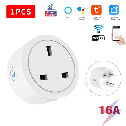 20A/16A UK Plug TUYA WIFI Smart Socket With Power Monitor Voice Control Timing Home Power Socket Works with Alexa Google Home