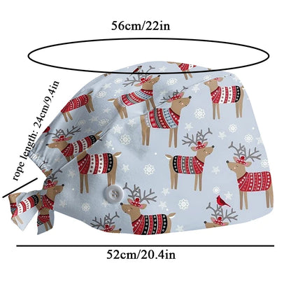 Christmas Adjustable Printed Nurse Cap Sweat-absorbent Elastic Dust-proof Neutral Baotou Cap Cute Fashion Halloween Surgical Cap