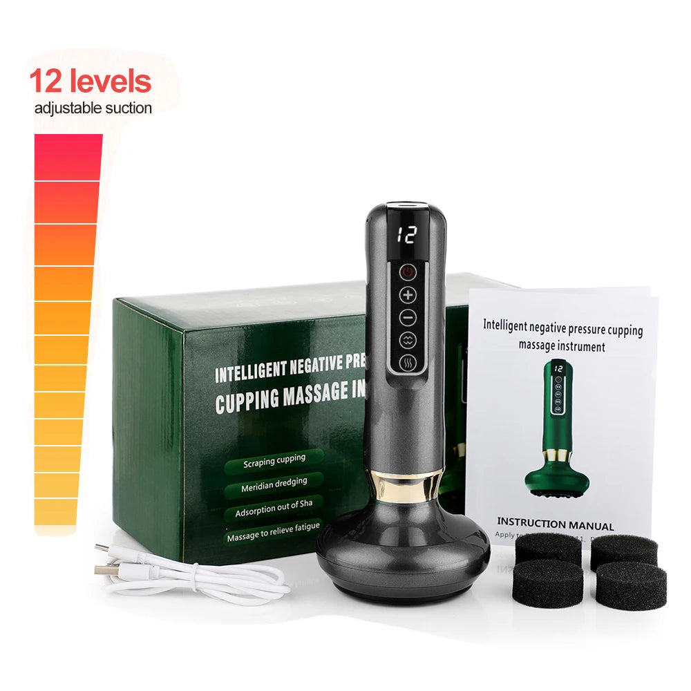 Electric Cupping Massager, Vacuum Suction Cup GuaSha Instrument Anti Cellulite Beauty Scraping Infrared Heat Slimming Massager