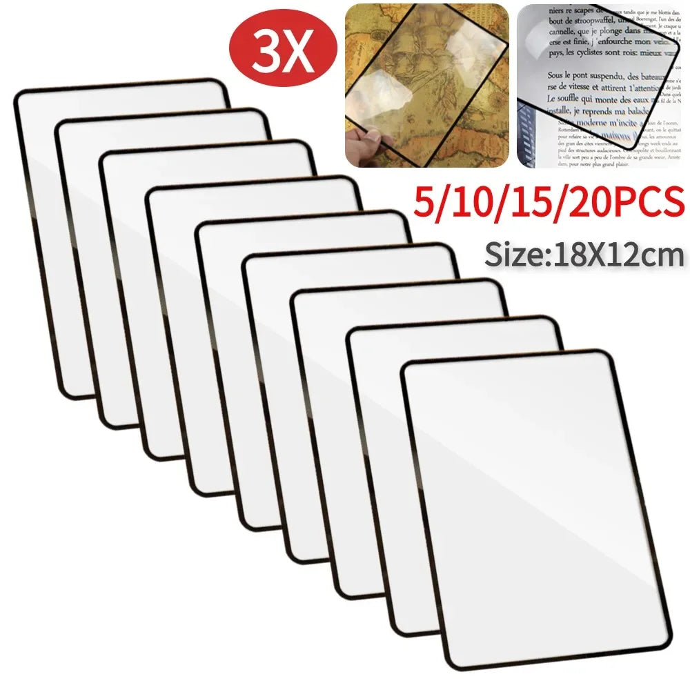 5-20PCS PVC Ultra Thin Magnifying Glass Book Page 3X Magnifier Sheet Reading Magnifying Lens Large Sheet Magnification Loupe