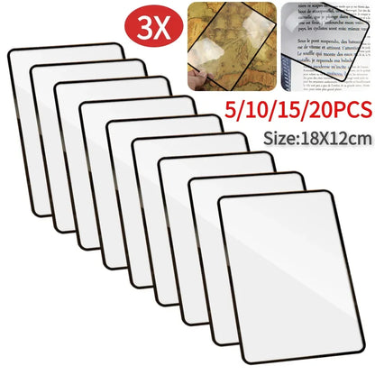 5-20PCS PVC Ultra Thin Magnifying Glass Book Page 3X Magnifier Sheet Reading Magnifying Lens Large Sheet Magnification Loupe