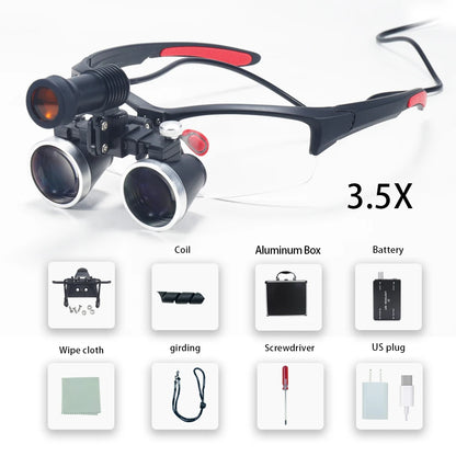Dental Loupes 2.5/3.5x Black  Magnifier Lab Medical  Magnification Binocular Magnifier Headlight Headlamp 5W Seperately