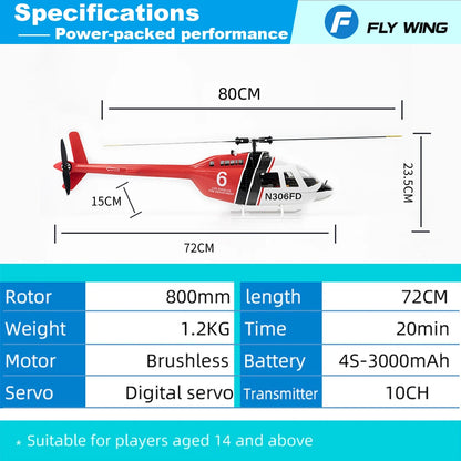 Flywing Bell 206 RC Helicopter V3 6CH GPS Altitude Hold Two Rotor 1:16 RC Scale Helicopter PNP RTF With H1 Flight Control System