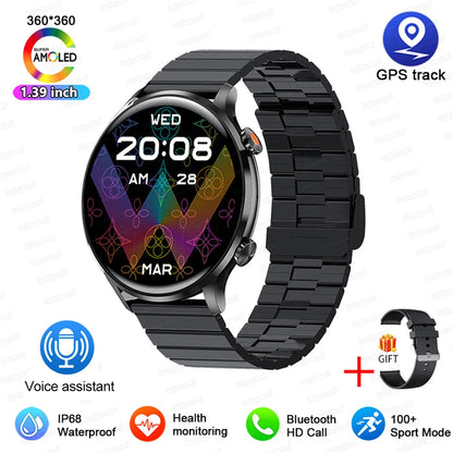 2024 New Smartwatch Women AMOLED HD Screen Always On Display Bluetooth Call IP68 Waterproof GPS Smart Men Watch For Android ios