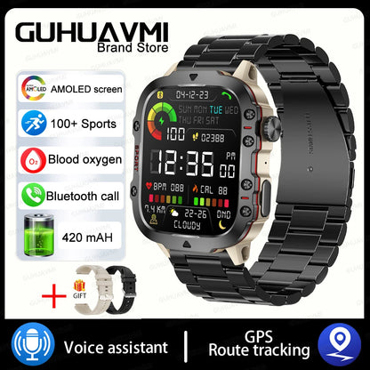 2024 New Rugged Military GPS Smart Watch Men AMOLED HD Screen Heart Rate Bluetooth Call Waterproof Outdoor SmartWatch For Xiaomi