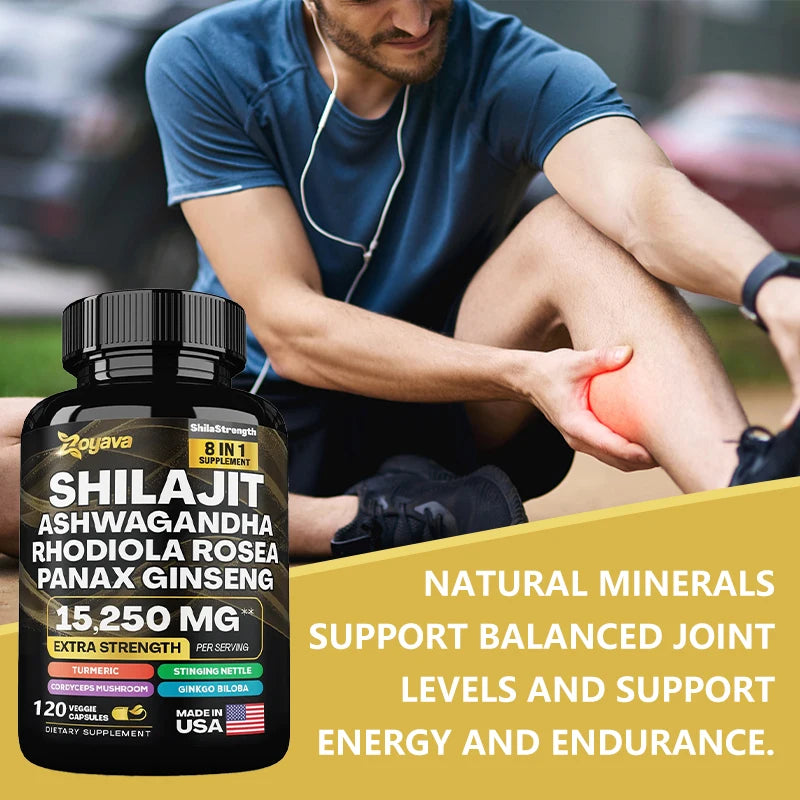Shilajit Pure Himalaya 8-in-1 Supplement Supports Energy, Endurance, Muscle Building, and Stress Relief
