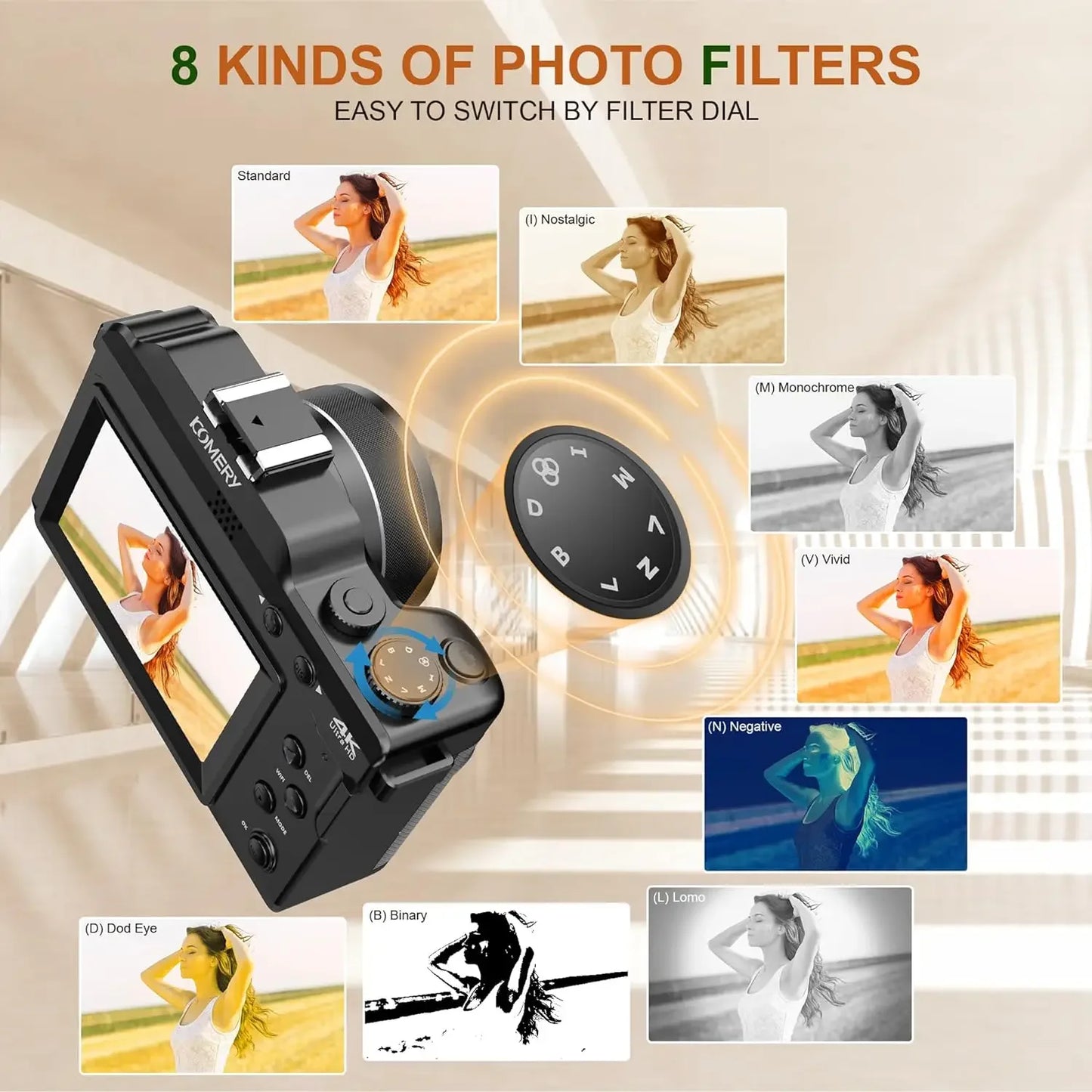 Komery 56MP Digital Professional Camcorder 4K ultra HD Video Compact Cameras Selfie Dual battery 18X Zoom WIFI Webcam DIY Shells