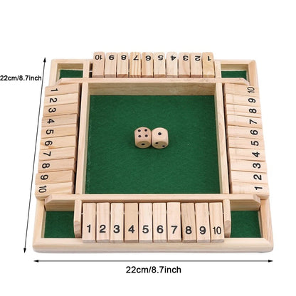 Deluxe Four Sided 10 Numbers Shut The Box Board Game Set Dice Party Club Drinking Games For Adults Families