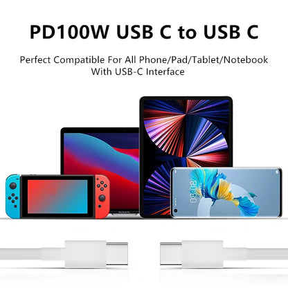 Type C to Type C Cable 100W PD Fast Charging For iPhone 15 Plus 16 Pro Samsung Huawei Xiaomi OPPO USB C to USB C Charger Cable