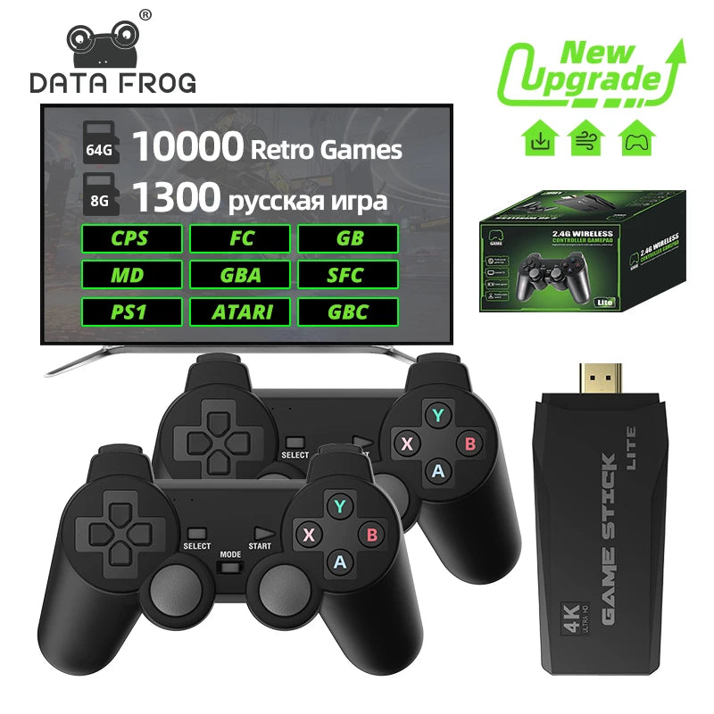 DATA FROG Video Game Console Built in 10000 Retro TV Games For PS1/GBA Portable 2.4G Wireless Game Stick 4K Support HD TV Output