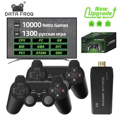 DATA FROG Video Game Console Built in 10000 Retro TV Games For PS1/GBA Portable 2.4G Wireless Game Stick 4K Support HD TV Output