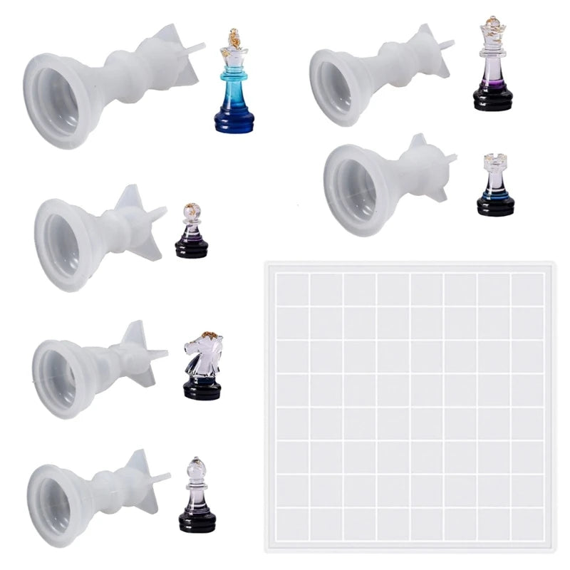 DIY 3D International Chess Piece Silicone Molds Chess Shaped Chocolates Candy Epoxy Resin Casting Mould Family Party Board Game