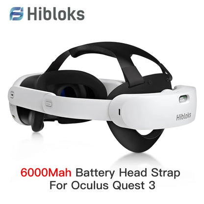 Hibloks 6000mAh Battery Head Strap For Meta Quest 3 Adjustable Built-in Charging Headset Headstrap For Qculus Quest 3 Accessorie