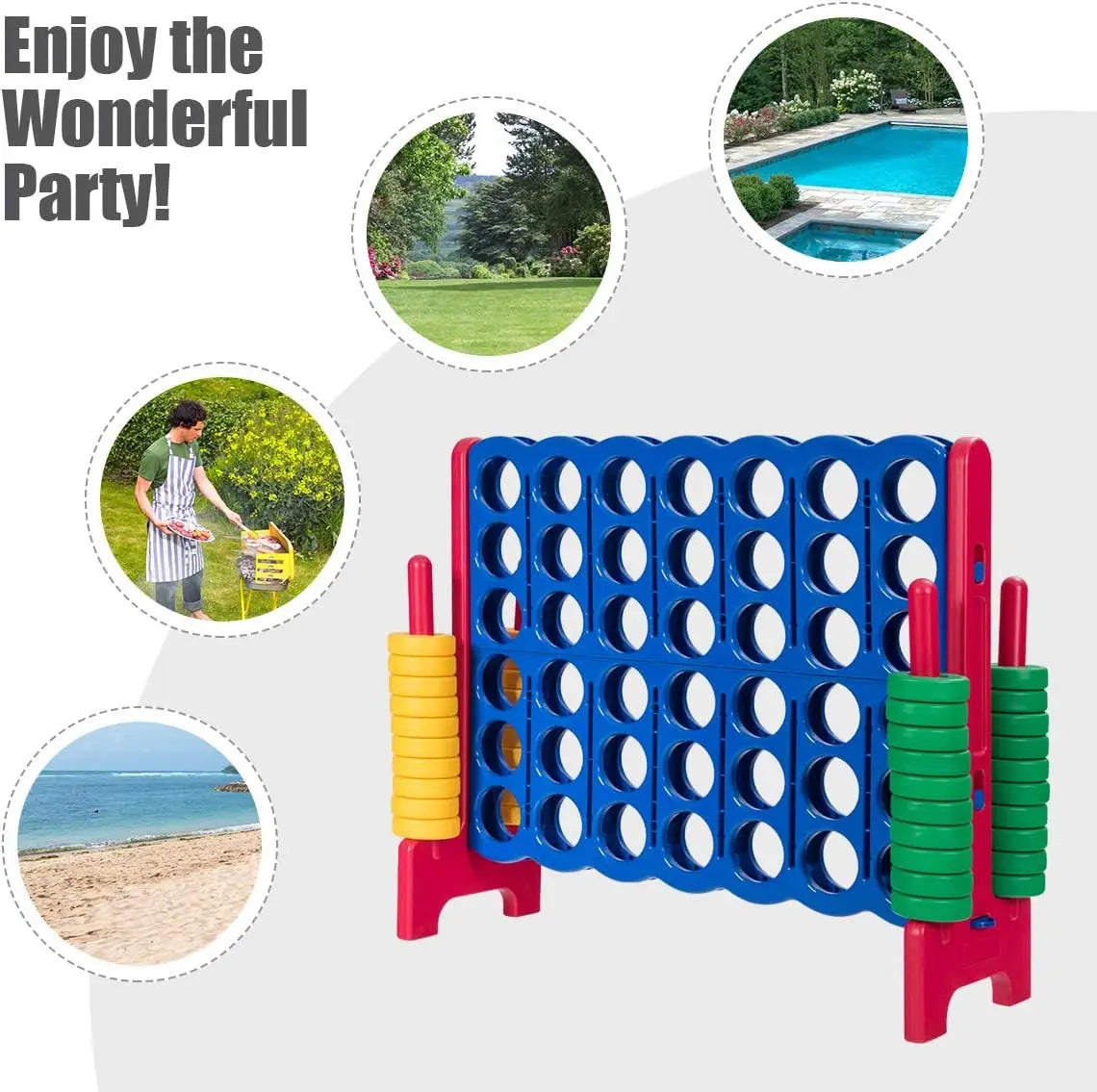 Giant 4-in-A-Row, Jumbo 4-to-Score Giant Games for Kids & Adults, Indoor Outdoor Party Family Connect Plastic Game, 4 Feet Wide