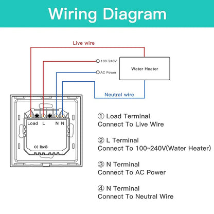 Smart Water Heater Switch 20A/40A WiFi Boiler Touch Screen Switch,Neutral Wire Require APP Remote Control with Alexa Google Home