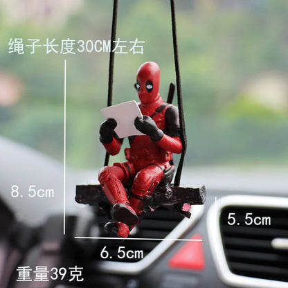 Cartoon Deadpool Car Rearview Mirror Pendant Read A Book SUCK IT Car Pendant Interior Accessories Mini Model Toys Action Figures