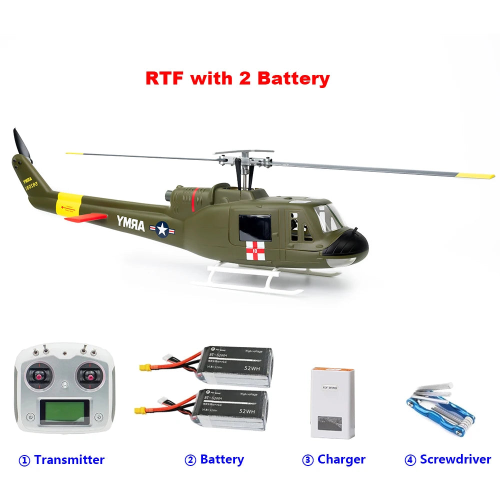 FLYWING UH1 V4 Scale RC Helicopter 470 size Helicopter Metal Rotor holder two Carbon Fiber blades UH-1 V3 10CH Scale Helicopter
