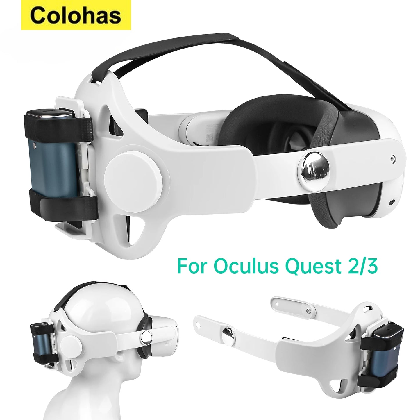 Adjustable Head Strap for Meta Quest 2/3 Halo Strap with PowerBank Fixing Bracket Holder Headband for Oculus Quest 3 Accessories