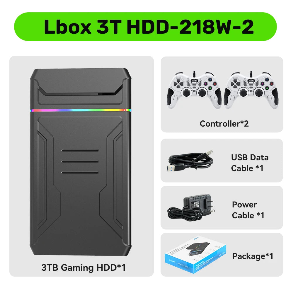 3T Gaming HDD Launchbox OS Retro Game Console for XBOX/PS4/Switch/PS3/PS2/PS1/WiiU/Wii/DC with 10107 Games for Windows PC/Laptop