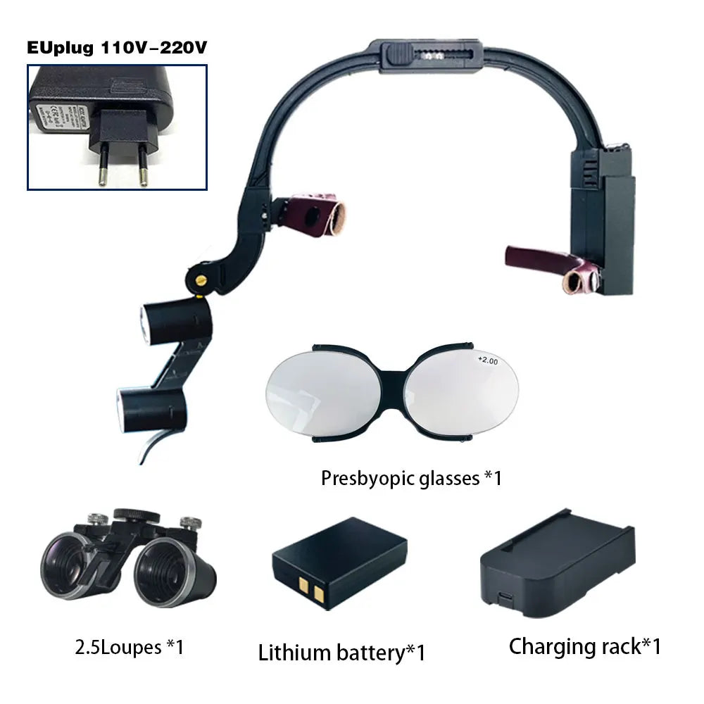 Dental 2.5X 3.5X 5X 6X Optional Loupe Magnification Binocular Surgical Magnifier with Headlight LED Light Dentist Medical Loupes