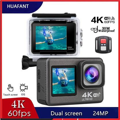 Huafant G9 Action Camera 4K 60FPS 24MP 2.0 Touch LCD EIS Dual Screen Wi-Fi 170D Waterproof Remote Control 4X Zoom Sports Cam