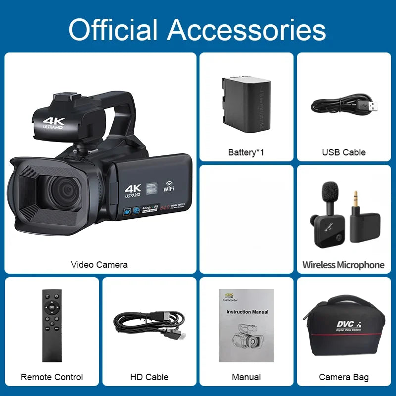 4K Professional Video Cameras for Photography 64MP Ultra HD 18X Digital Zoom Camcorders YouTube Live Streaming Vlog Recorder
