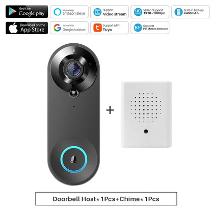 Smart Video Doorbell Camera 1080P WiFi Video Intercom Door Bell Camera Two-Way Audio Works With Alexa Echo Show Google Home